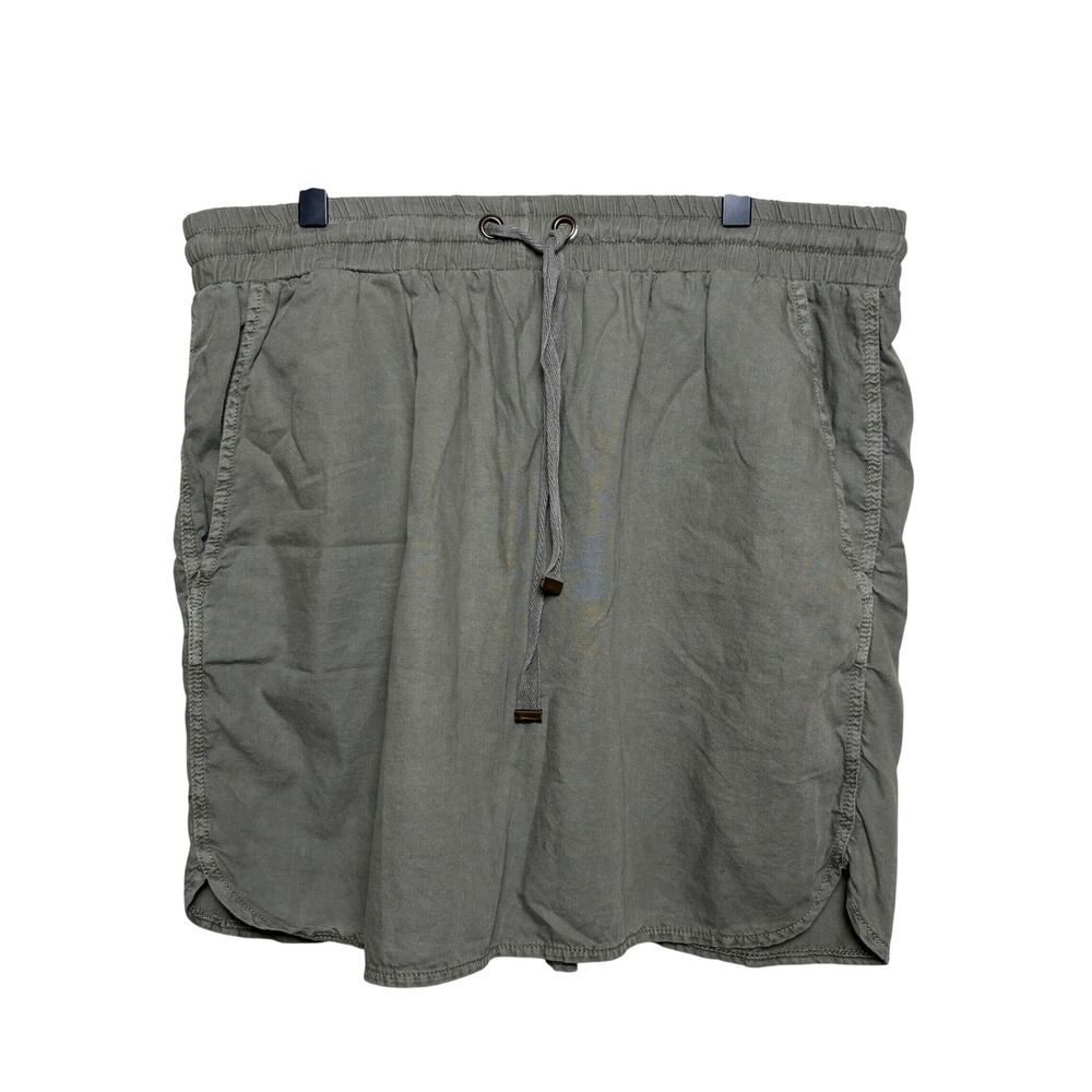 Lilla Olive Green Drawstring Side Slit Pockets Curved Hem Mini Skirt Women Large